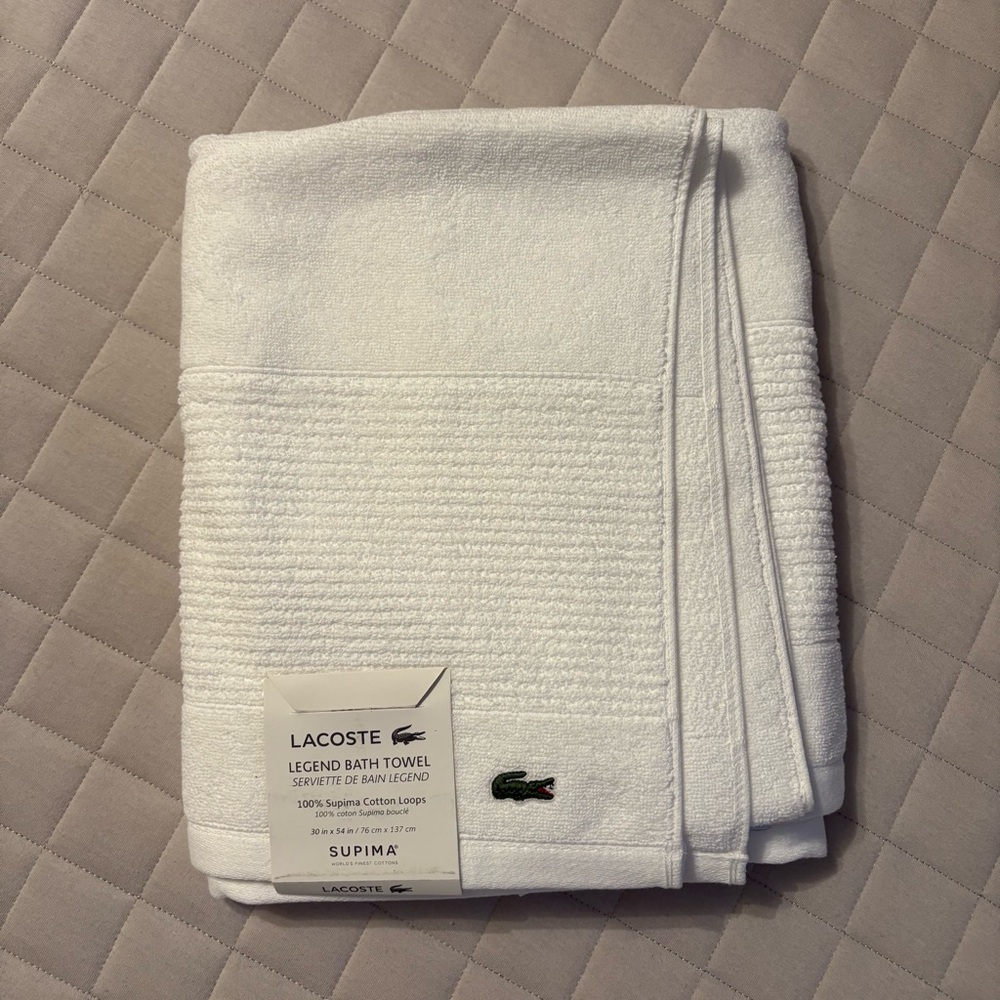 Lacoste Supima Cotton White Bath Towel